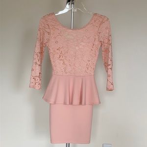 Privately Privileged lace Pale blush Light Pink Mini Party pencil Dress with Bow